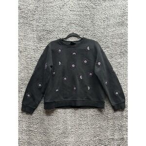 Women's Desigual Black Beaded‎ Flower Sweatshirt Fleece XXL